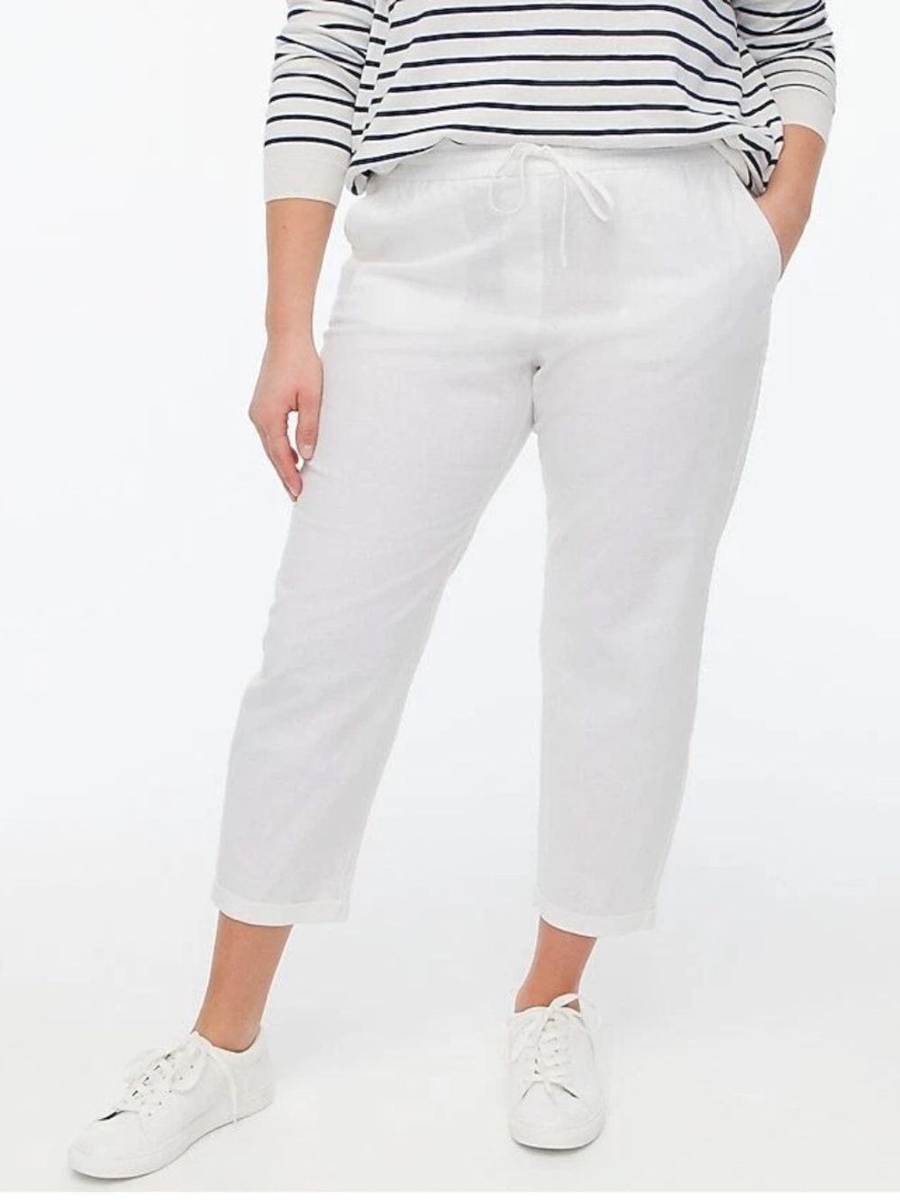 J Crew White Linen Cotton Drawstring Casual Pants Minimalist Lagenlook Size 4